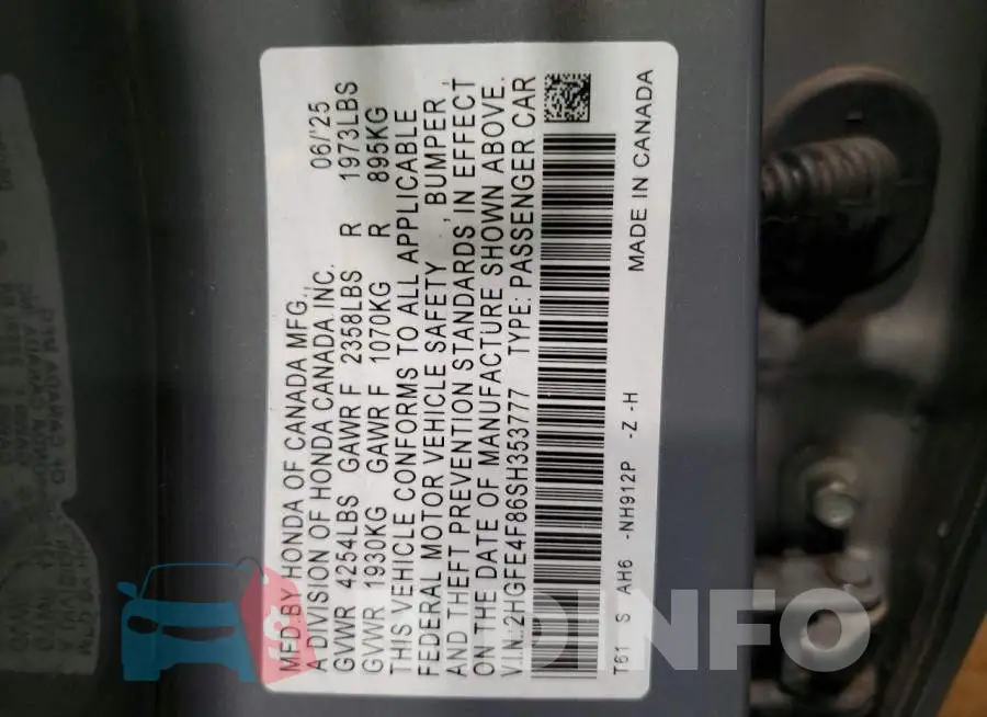 2HGFE4F86SH353777 Photo# 13