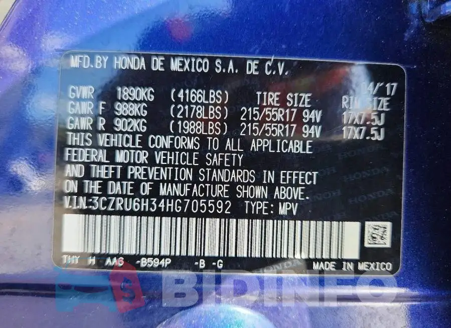 3CZRU6H34HG705592 Photo# 14