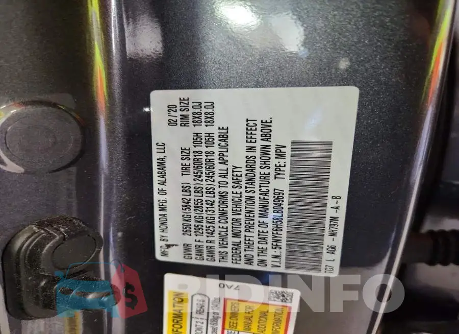 5FNYF6H58LB049697 Photo# 13