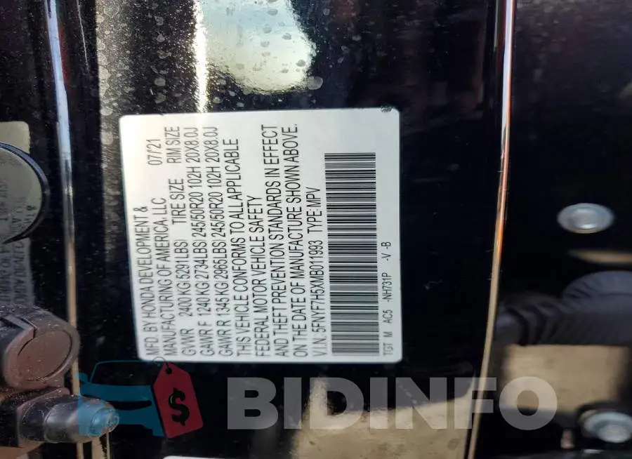 5FNYF7H5XMB011993 Photo# 13