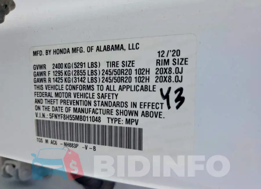 5FNYF8H55MB011048 Photo# 14