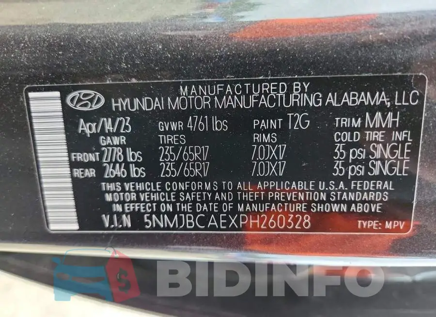 5NMJBCAEXPH260328 Photo# 13