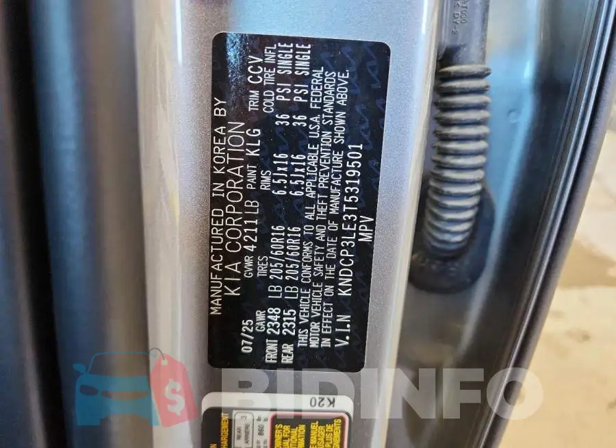 KNDCP3LE3T5319501 Photo# 13