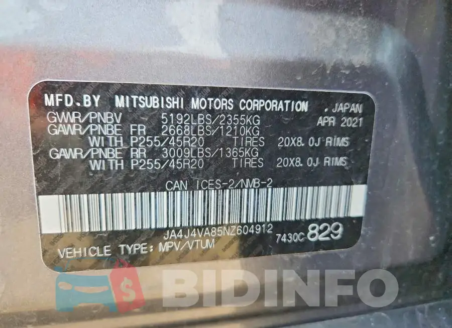 JA4J4VA85NZ604912 Photo# 13