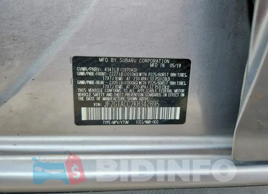 JF2GTACC2KH342895 Photo# 12
