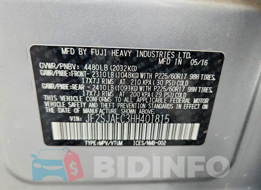 JF2SJAEC3HH401815 Photo# 13