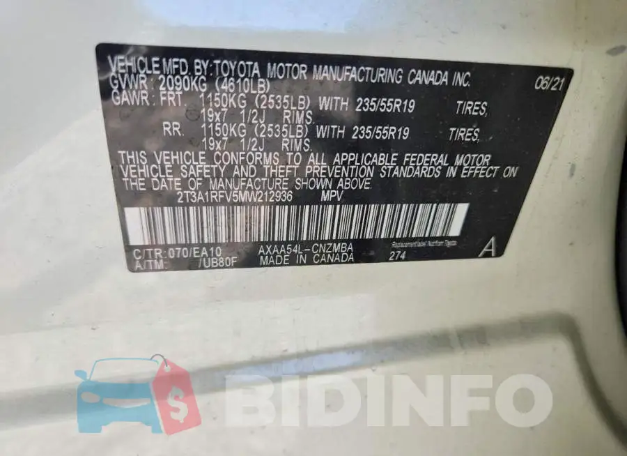 2T3A1RFV5MW212936 Photo# 14