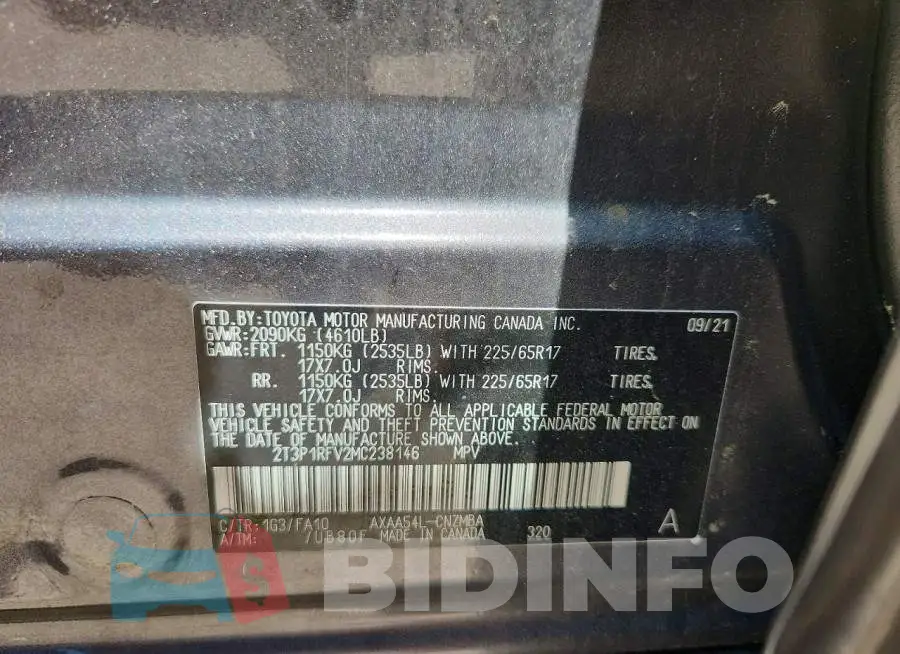 2T3P1RFV2MC238146 Photo# 13