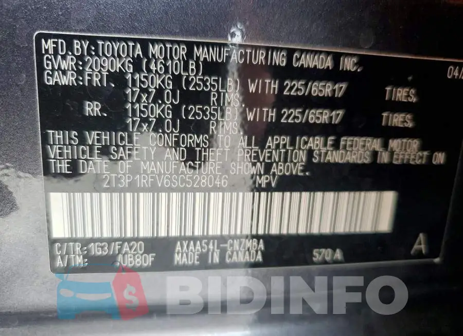 2T3P1RFV6SC528046 Photo# 13