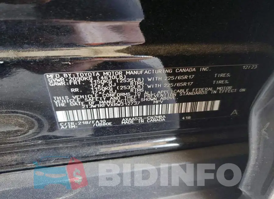 2T3W1RFVXRW312737 Photo# 12