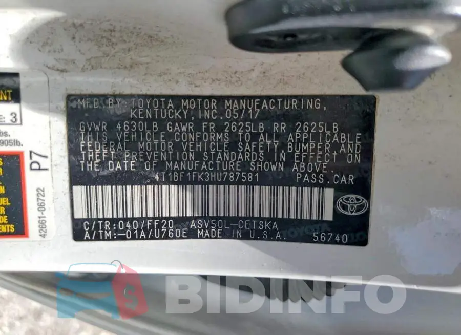 4T1BF1FK3HU787581 Photo# 13