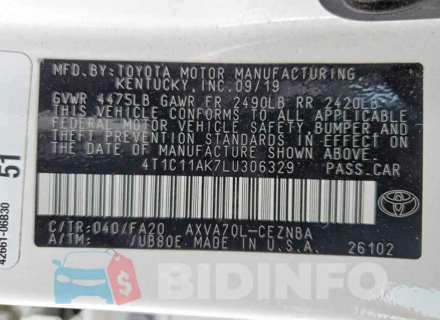 4T1C11AK7LU306329 Photo# 13