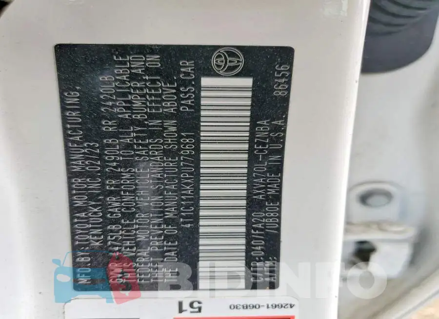 4T1C11AKXPU779681 Photo# 12