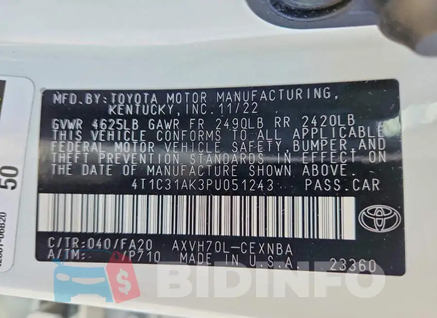4T1C31AK3PU051243 Photo# 13
