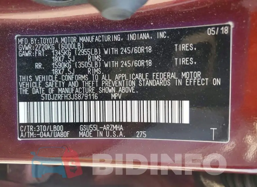 5TDJZRFH3JS879116 Photo# 14