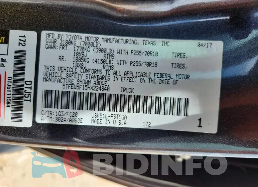 5TFEW5F15HX224840 Photo# 12