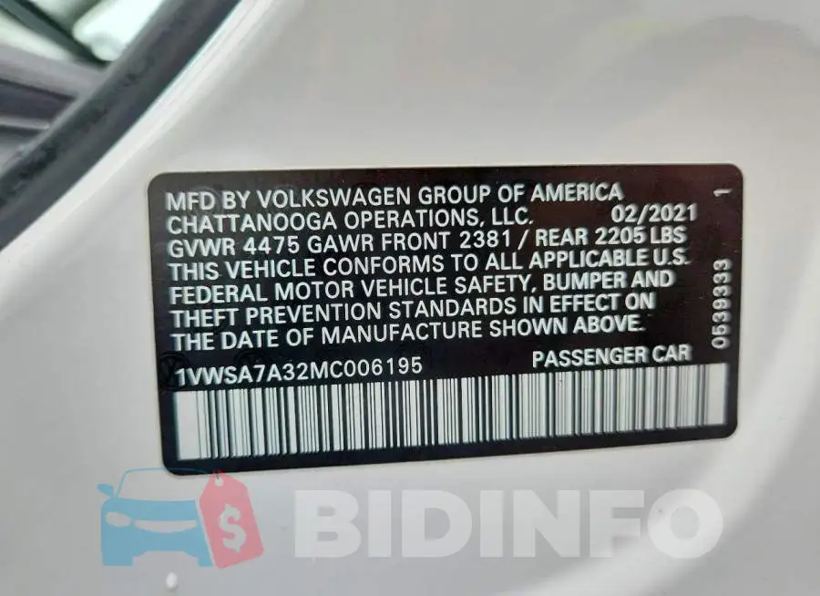 1VWSA7A32MC006195 Photo# 12
