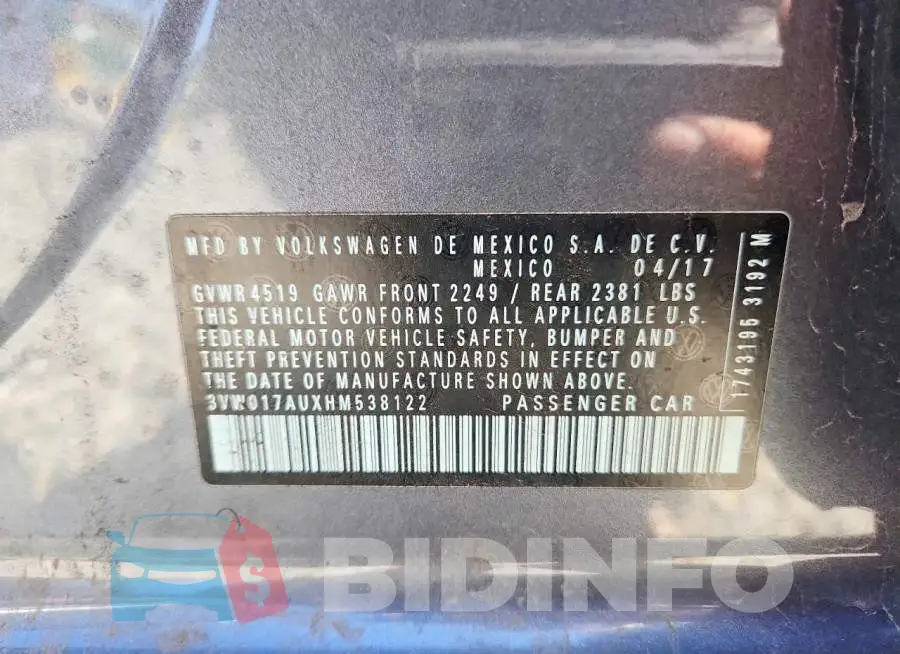 3VW017AUXHM538122 Photo# 13