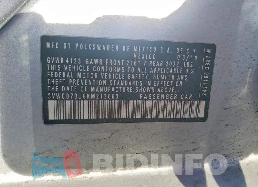 3VWCB7BU8KM212660 Photo# 12