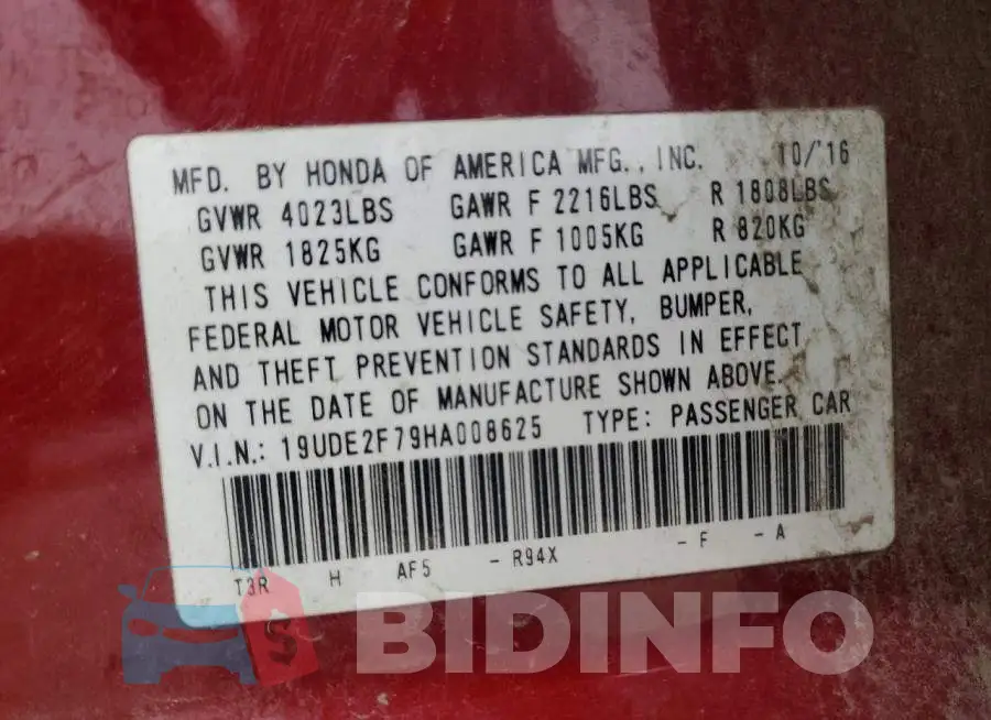 19UDE2F79HA008625 Photo# 12