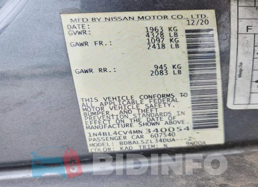 1N4BL4CV4MN340054 Photo# 12