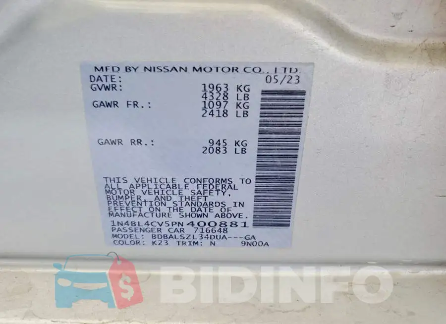 1N4BL4CV5PN400881 Photo# 12