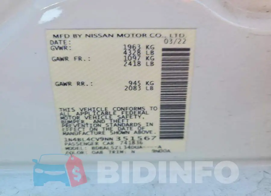 1N4BL4CV9NN351567 Photo# 12