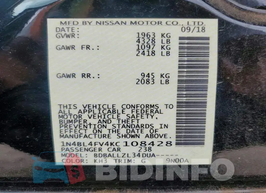 1N4BL4FV4KC108428 Photo# 13
