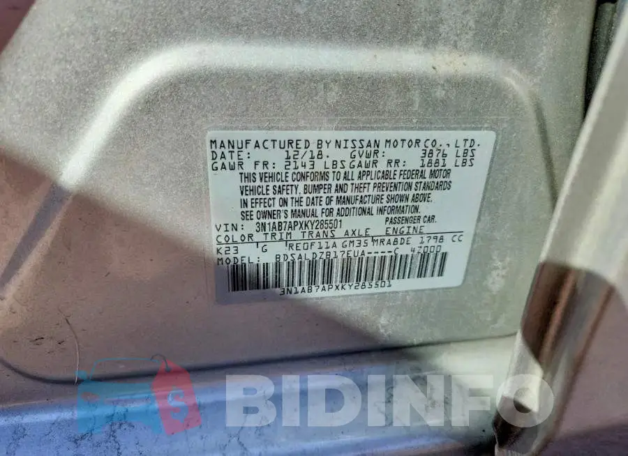 3N1AB7APXKY285501 Photo# 12