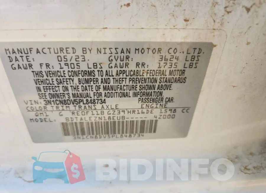 3N1CN8DV5PL848734 Photo# 12