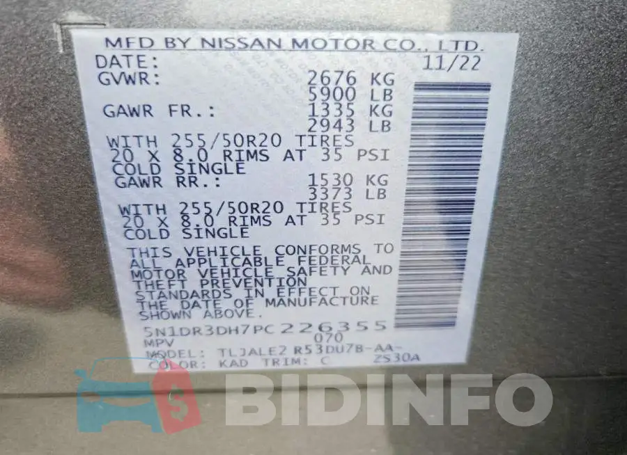 5N1DR3DH7PC226355 Photo# 14