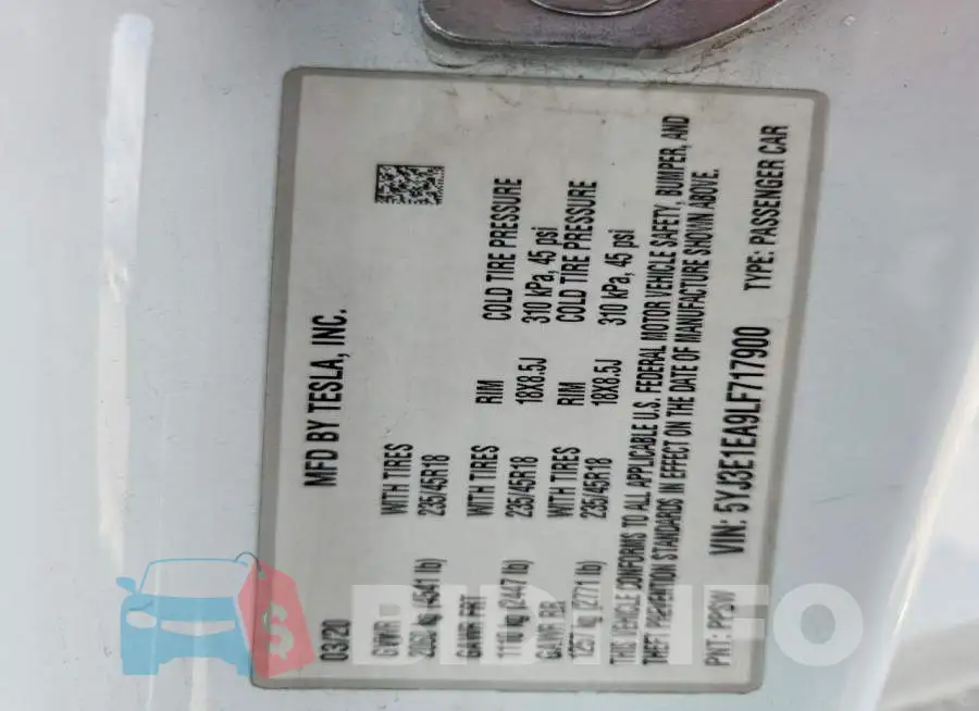 5YJ3E1EA9LF717900 Photo# 13