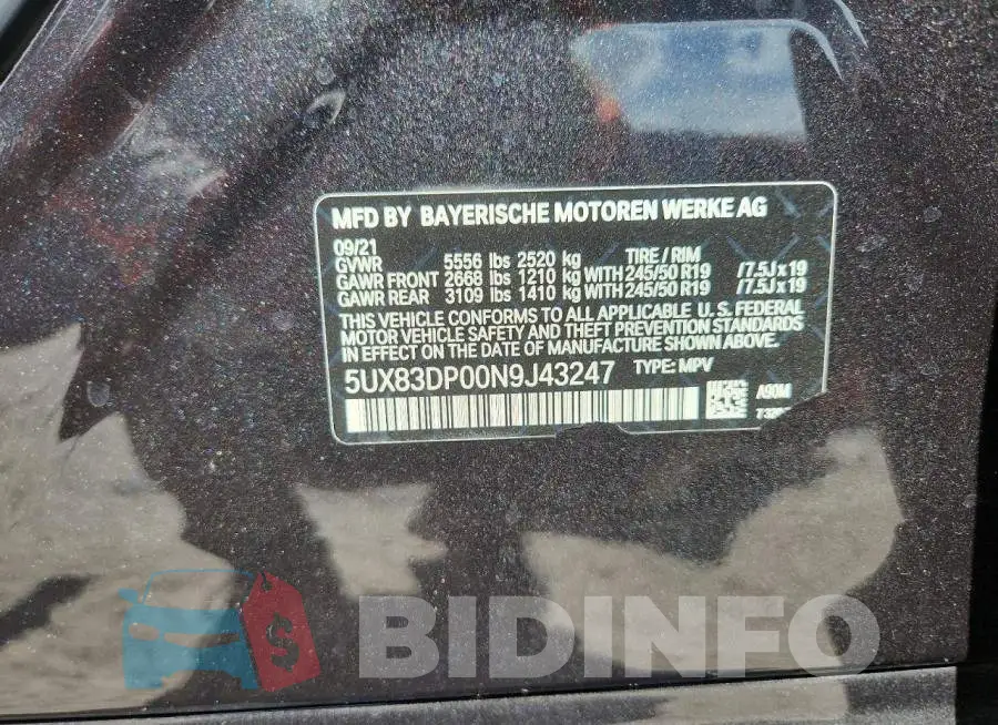 5UX83DP00N9J43247 Photo# 14
