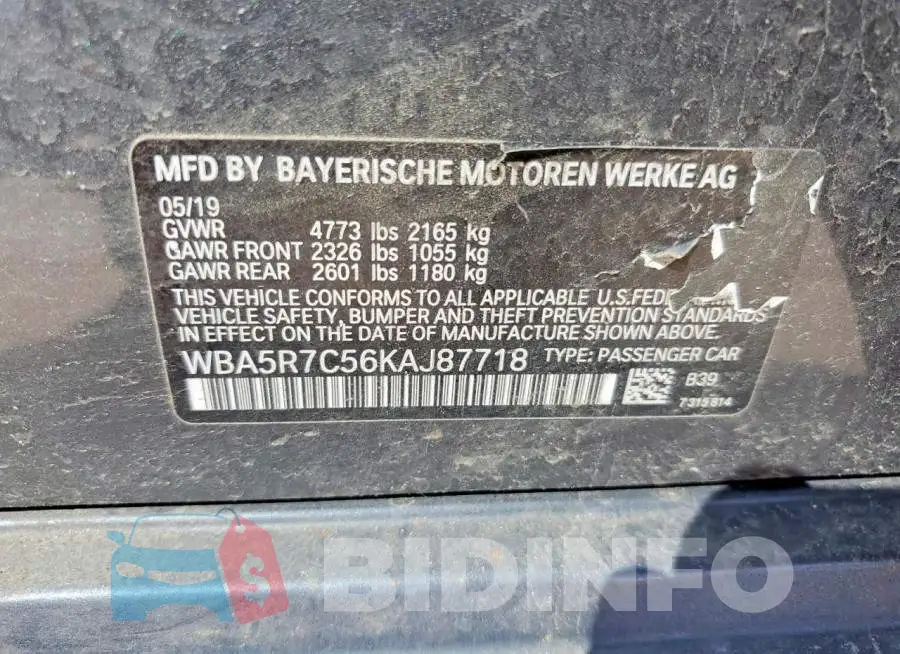 WBA5R7C56KAJ87718 Photo# 12
