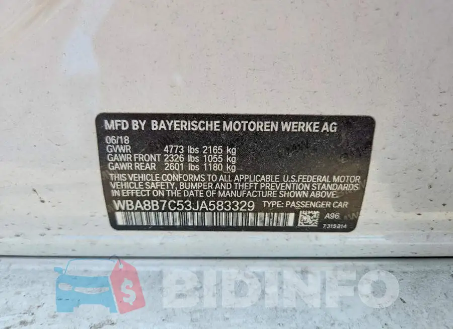 WBA8B7C53JA583329 Photo# 12