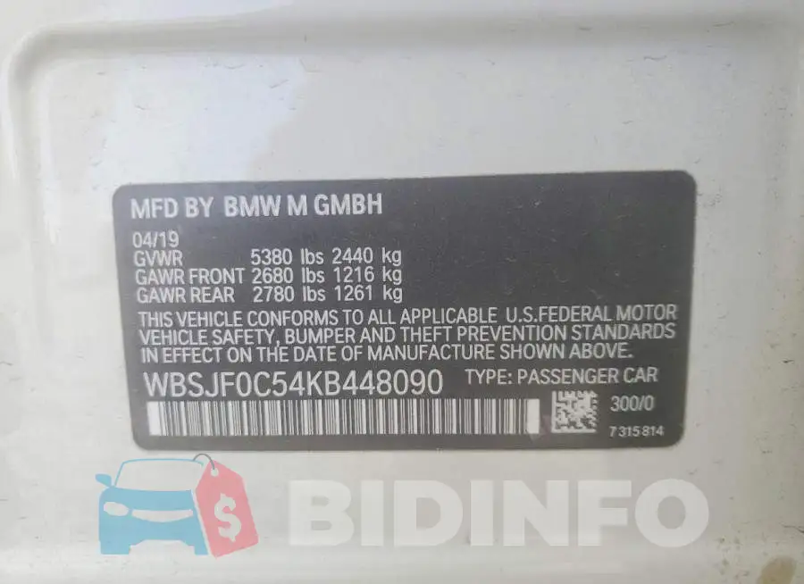 WBSJF0C54KB448090 Photo# 12