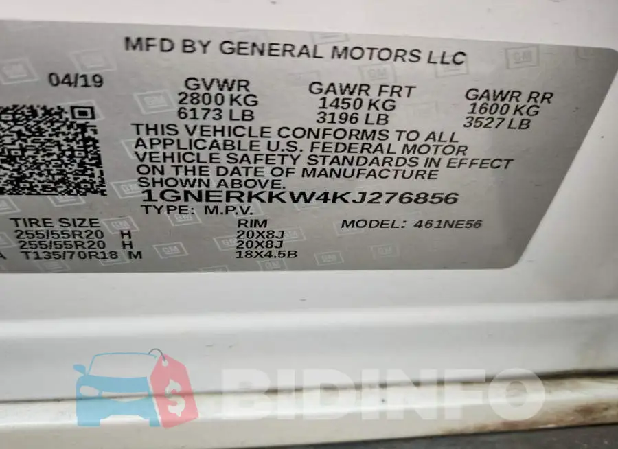 1GNERKKW4KJ276856 Photo# 13
