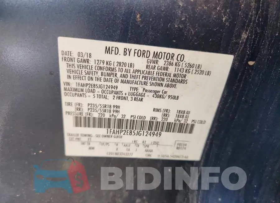 1FAHP2E85JG124949 Photo# 12