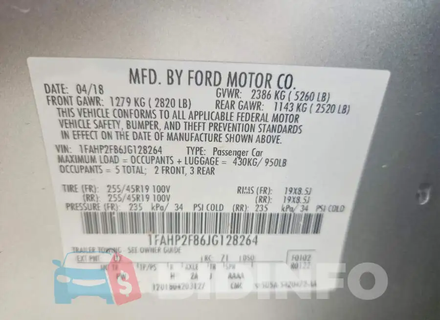 1FAHP2F86JG128264 Photo# 12
