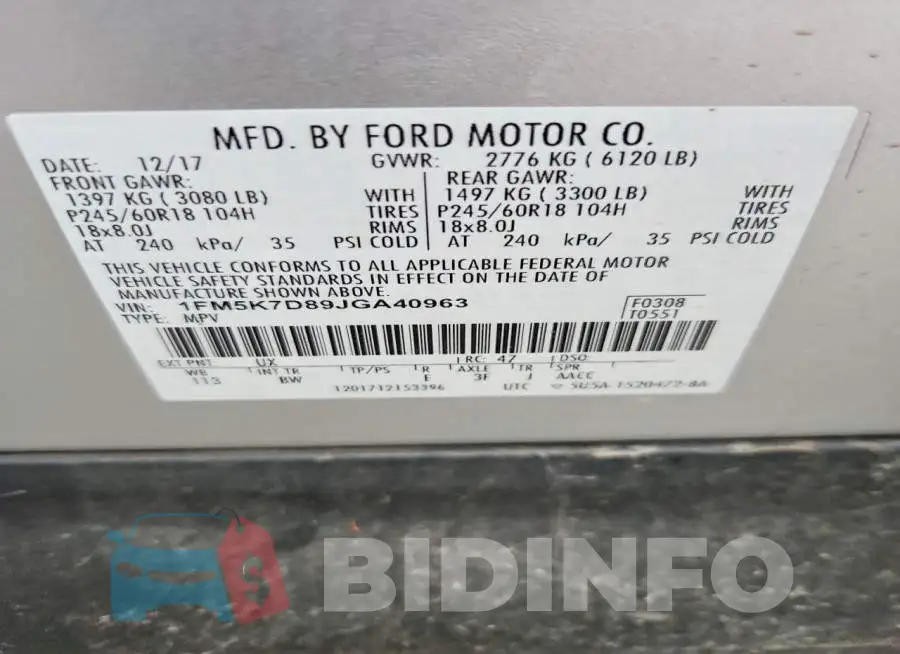1FM5K7D89JGA40963 Photo# 12
