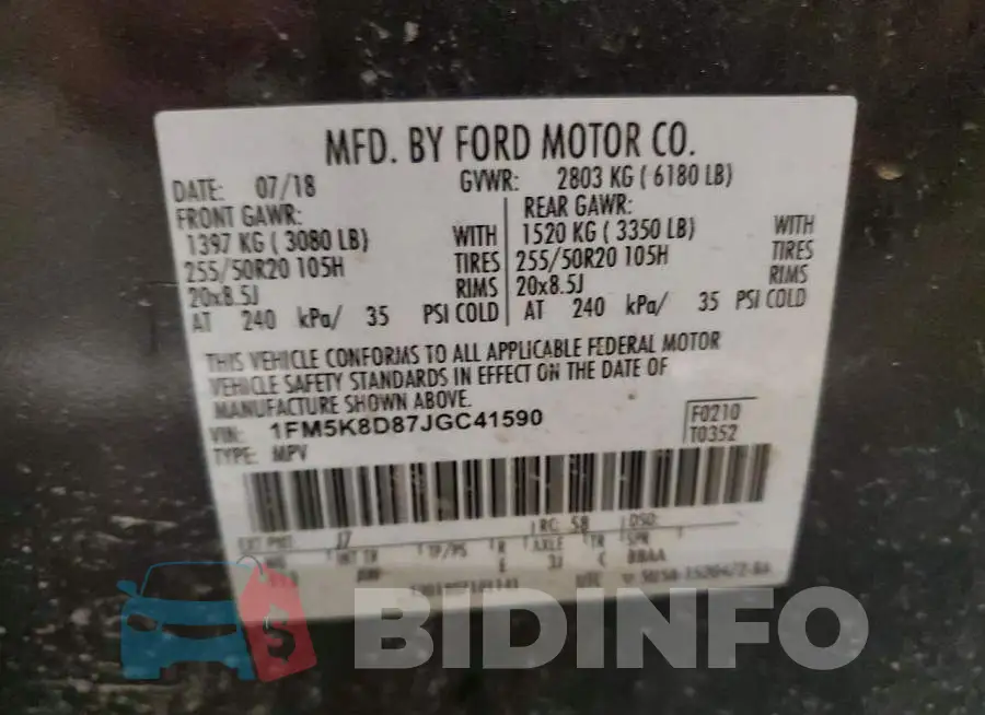 1FM5K8D87JGC41590 Photo# 13