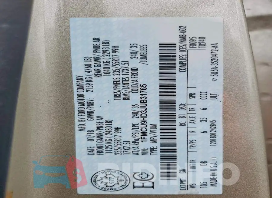 1FMCU9HD3JUB31765 Photo# 14