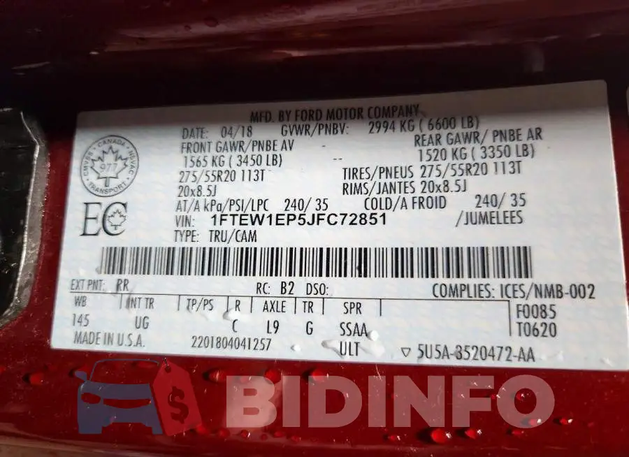 1FTEW1EP5JFC72851 Photo# 13