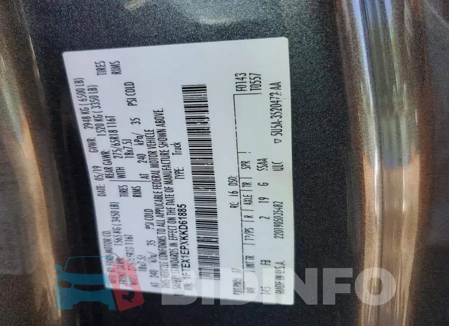 1FTEX1EPXKKD61885 Photo# 12