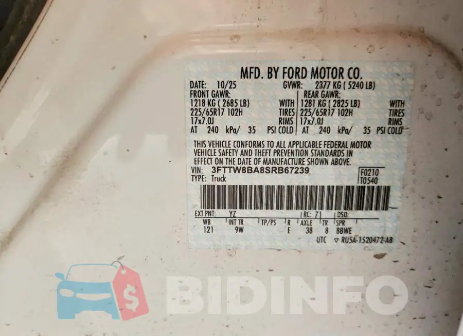 3FTTW8BA8SRB67239 Photo# 12