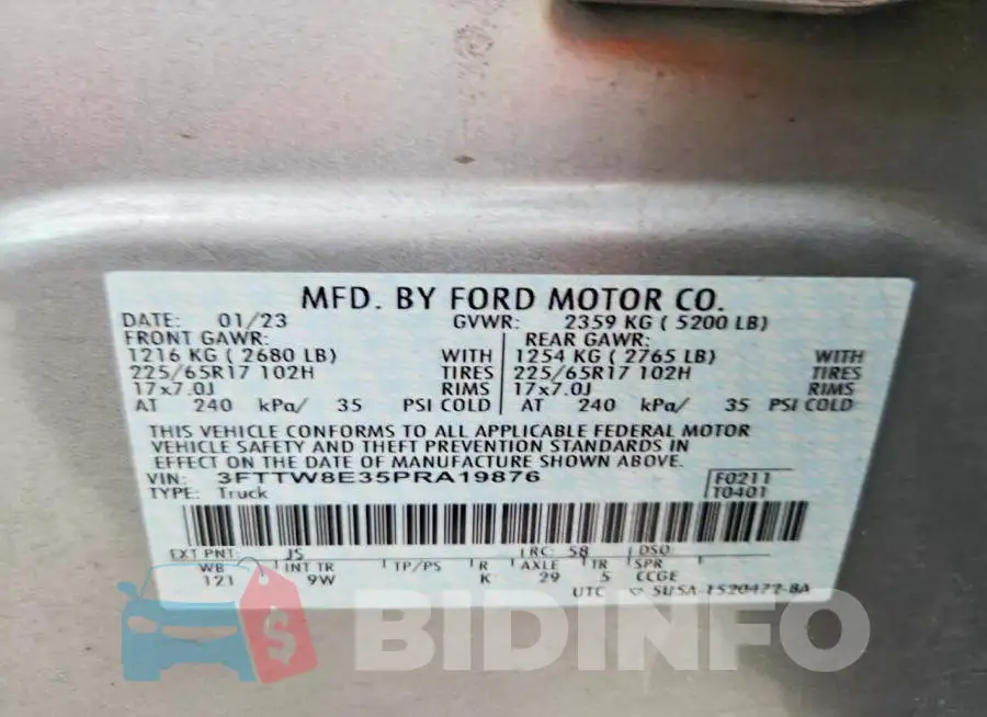 3FTTW8E35PRA19876 Photo# 13