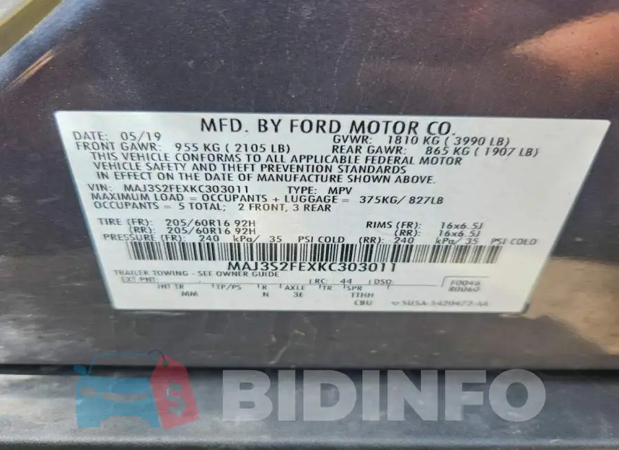 MAJ3S2FEXKC303011 Photo# 13