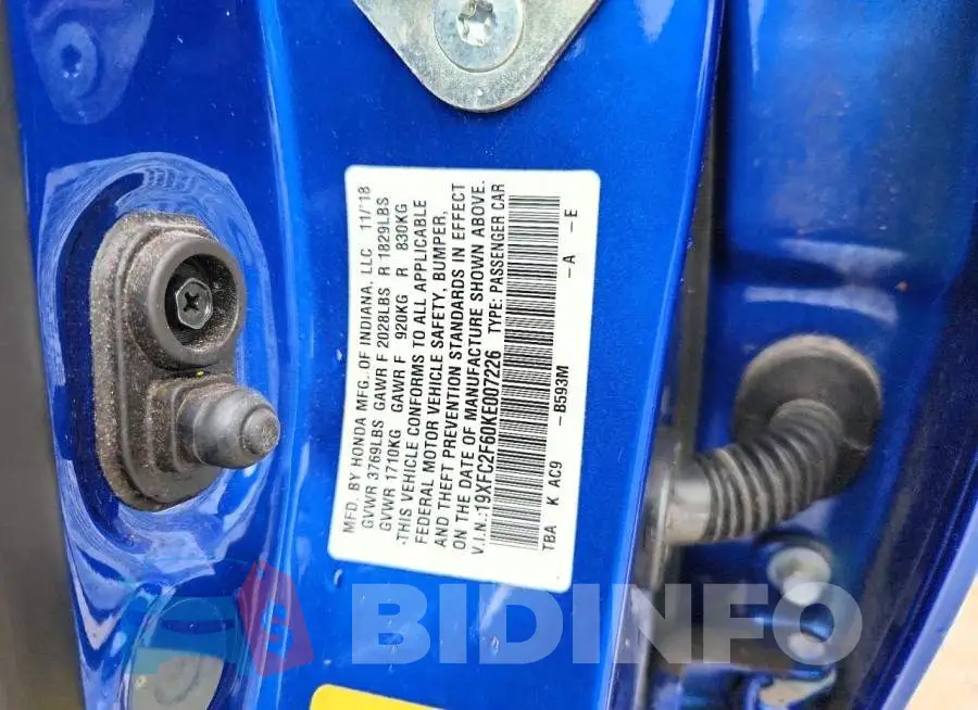 19XFC2F60KE007226 Photo# 13