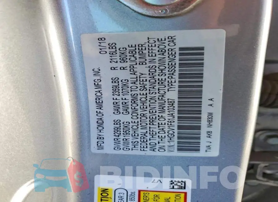 1HGCV1F61JA103487 Photo# 12