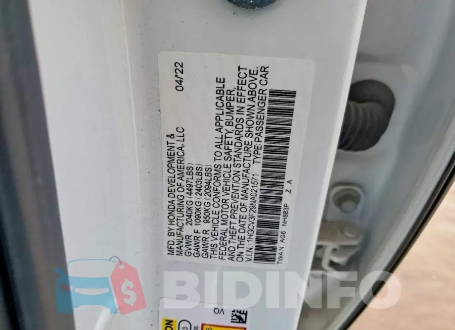1HGCV3F29NA021571 Photo# 12